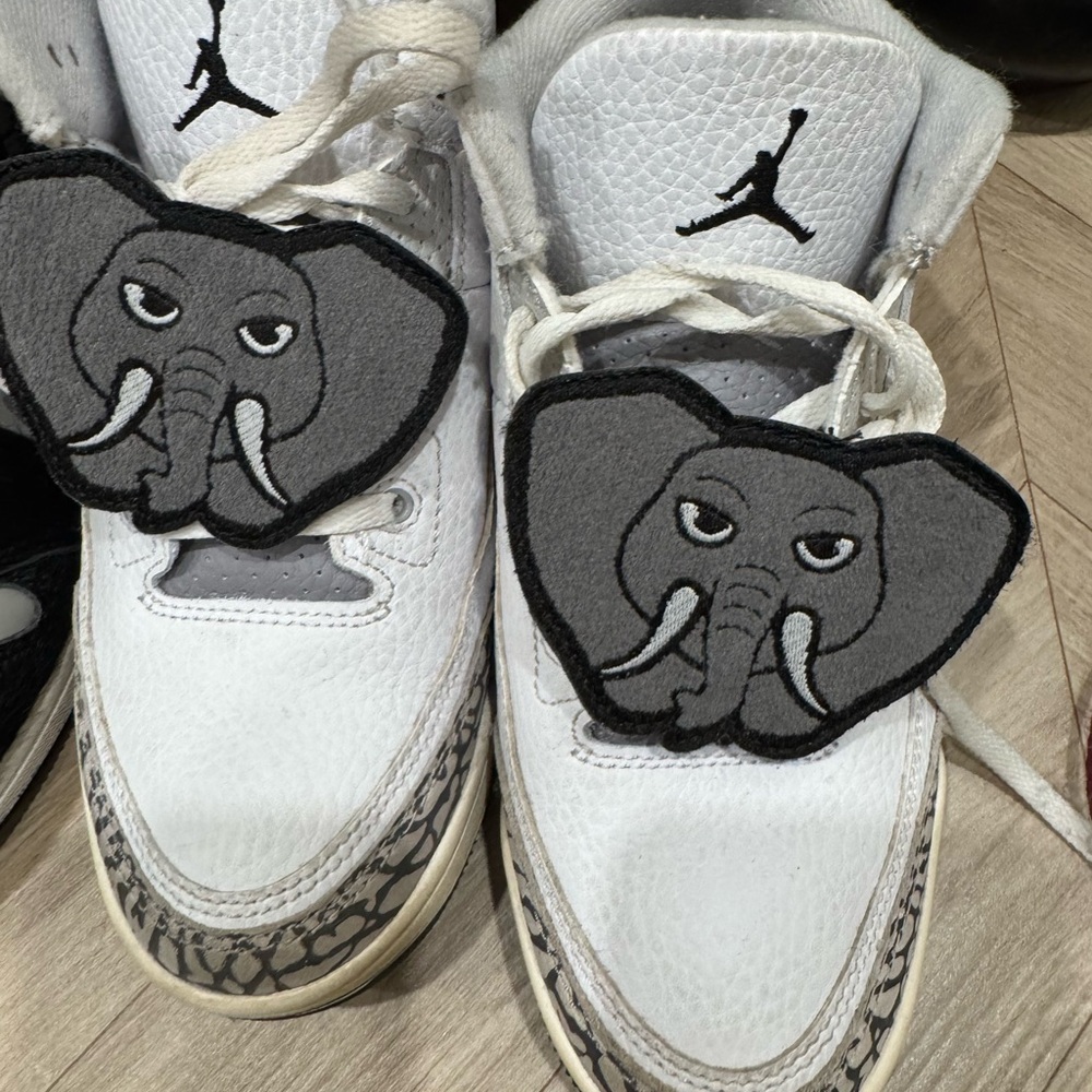 White and Gray Sneakers with Elephant Patch